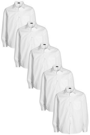 White Long Sleeve Shirts Five Pack (3-16yrs)